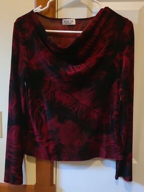 MKM Black & Burgundy Cowl Neck Long Sleeve Top